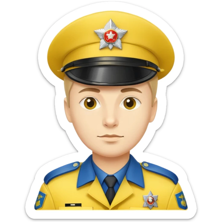 Russian police officer with yellow hat and yellow uniform instead of traditional blue sticker