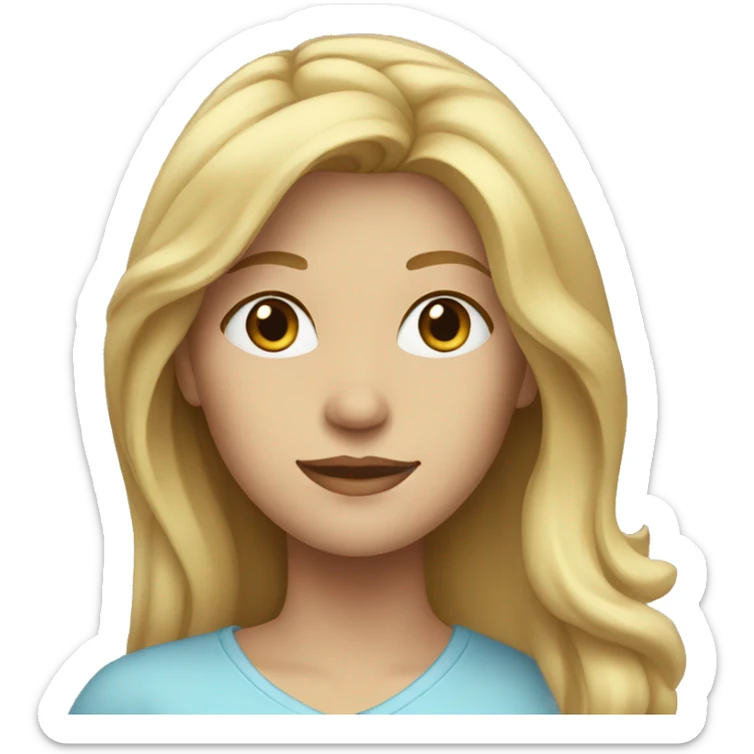 a blonde woman with long hair and a light blue shirt sticker