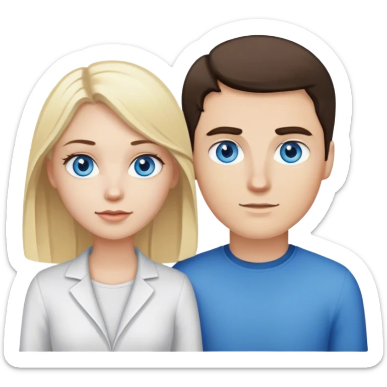 Dark Brown hair blue eyed white guy standing next to a blonde haired blue eyed girl sticker