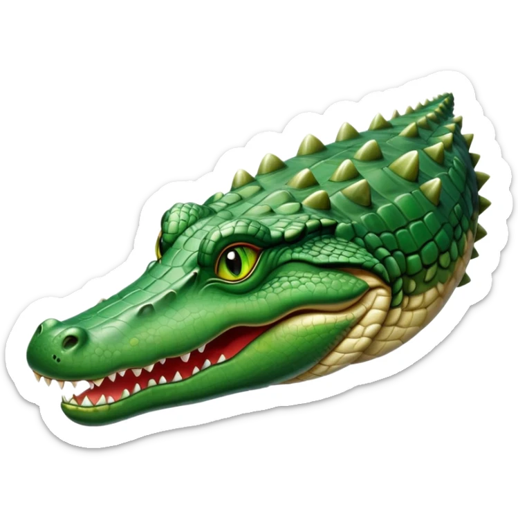 cinematic-noble-crocodile-portrait-emoji,-poised-and-regal,-with-a-powerful,-elongated-build-and-a-rugged,-scaly-emerald-green-hide,-piercing-cold-eyes,-simplified-yet-sharp-and-sophisticated-features,-highly-detailed,-glowing sticker