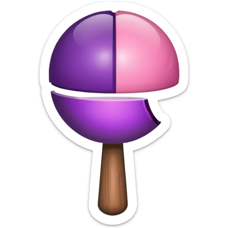 A half pink half purple ball with a wooden stem followed by a glass stem on top sticker