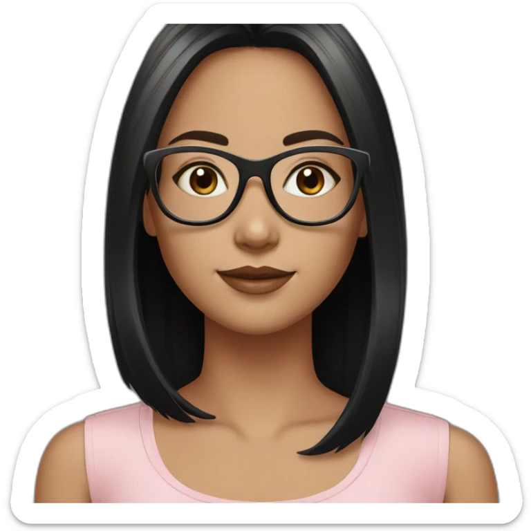 young white girl with rose gold glasses and black straight hair sticker