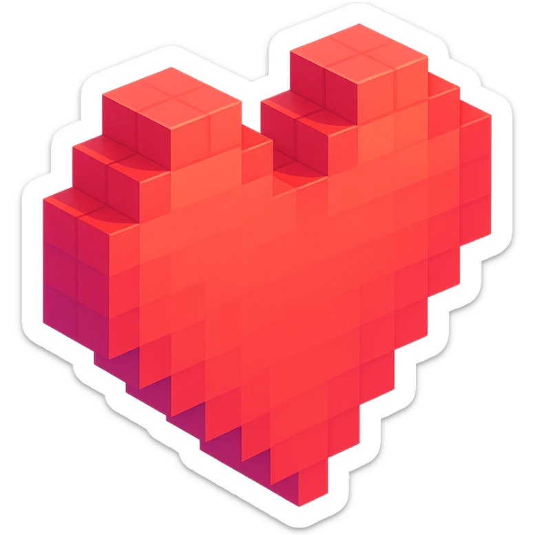 heart, voxel style, simple, blocky, colorful sticker