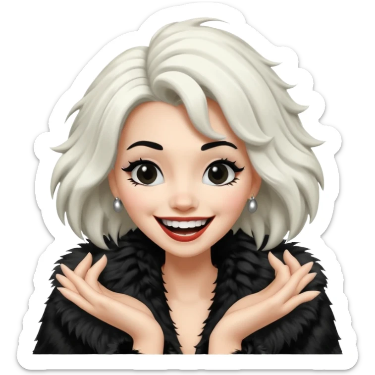 Cruella hair color split in the middle, crying of laughter sticker
