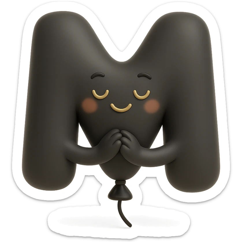 balloon shaped like the letter M, with a warm, grateful expression, giving off a gratitude vibe sticker