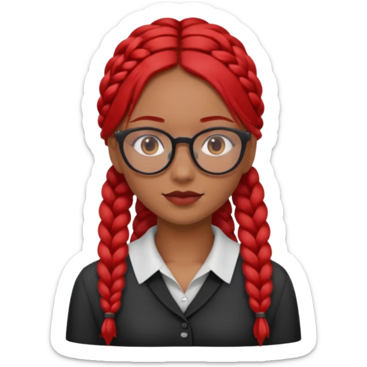 Dark Tan girl with long red plaits and red rmmed  glasses head neck and shoulder shot only sticker