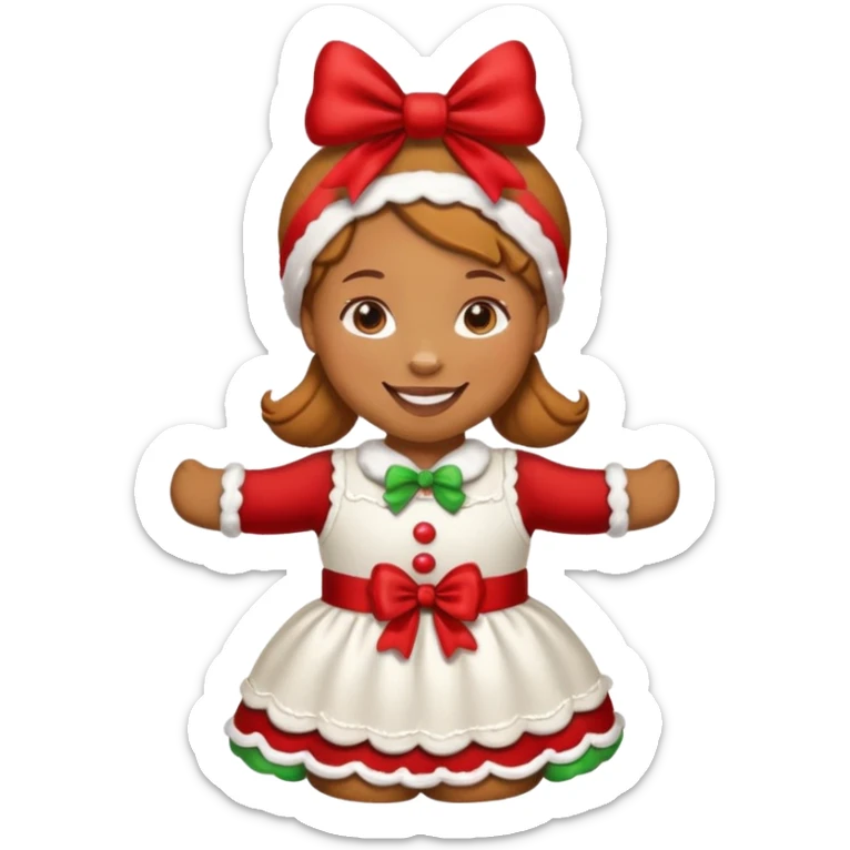 Christmas cookie with arms and legs but make it a girl, wearing red bow on her head sticker