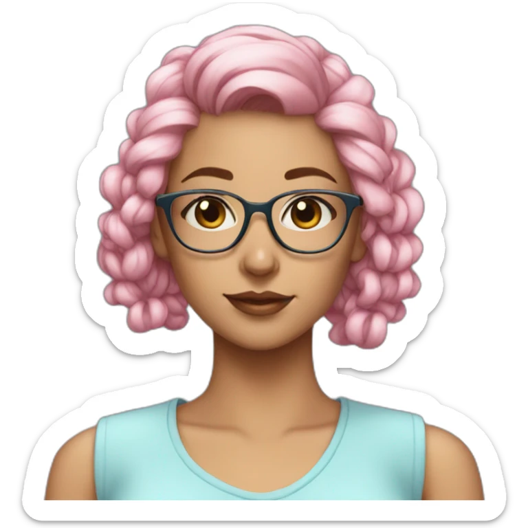 Beautiful Aesthetic Woman, glasses, light blue skirt, pink ponytail sticker