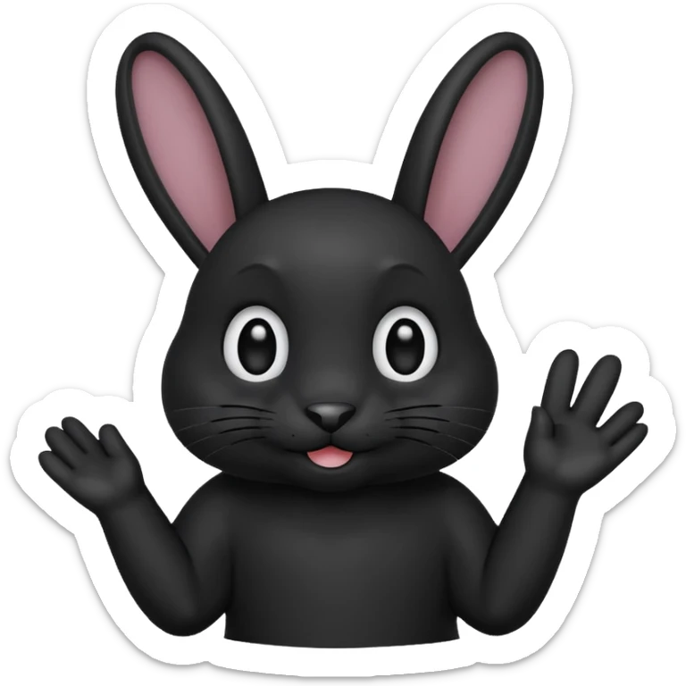 Emoji tete de Lapin noire qui fait bonjour de la main  sticker