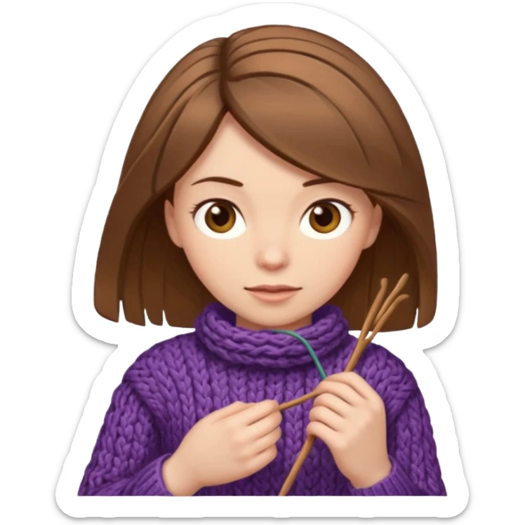  Woman with brown bobbed  hair and highlights light brown eyes no glasses  tangled Knitting emoji sticker