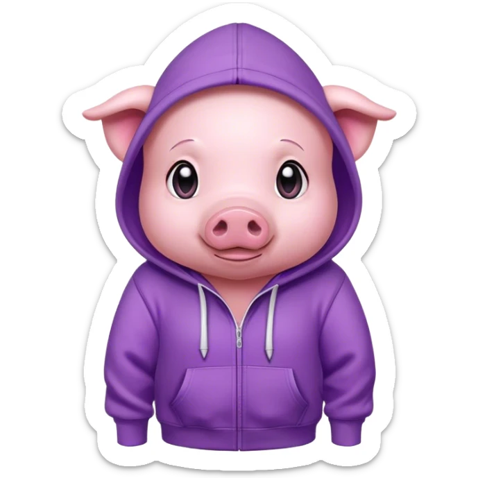 pink little cute piggy wearing a purple hoodie sticker