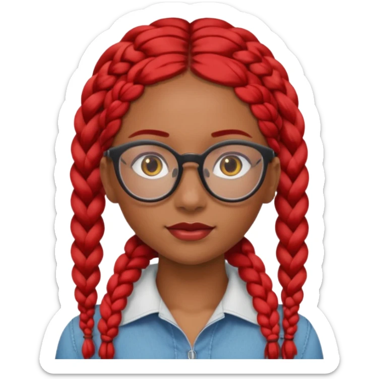 Dark Tan girl with long red plaits and red rmmed  glasses head neck and shoulder shot only sticker