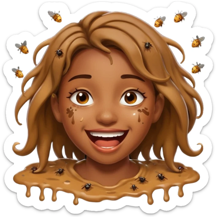 Fille en caca habillée en caca qui pu et pleure de rire avec des mouches autour sticker