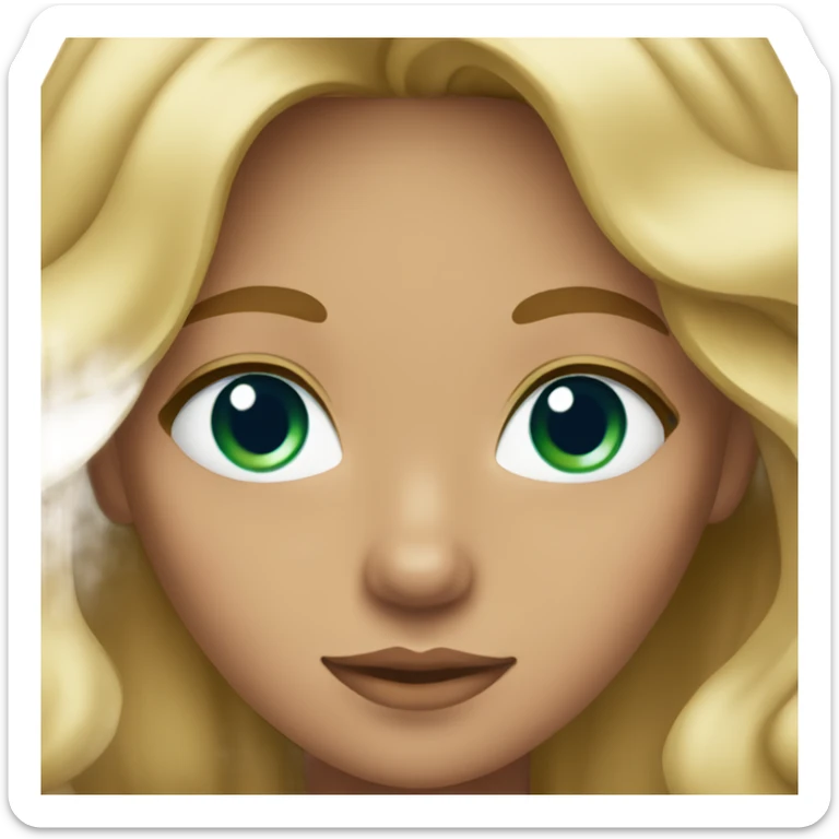 A girl with tan skin blonde wavy hair and green/blue eyes sticker