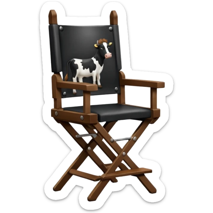 Director's chair from the back with a Friesan cow sitting in it sticker