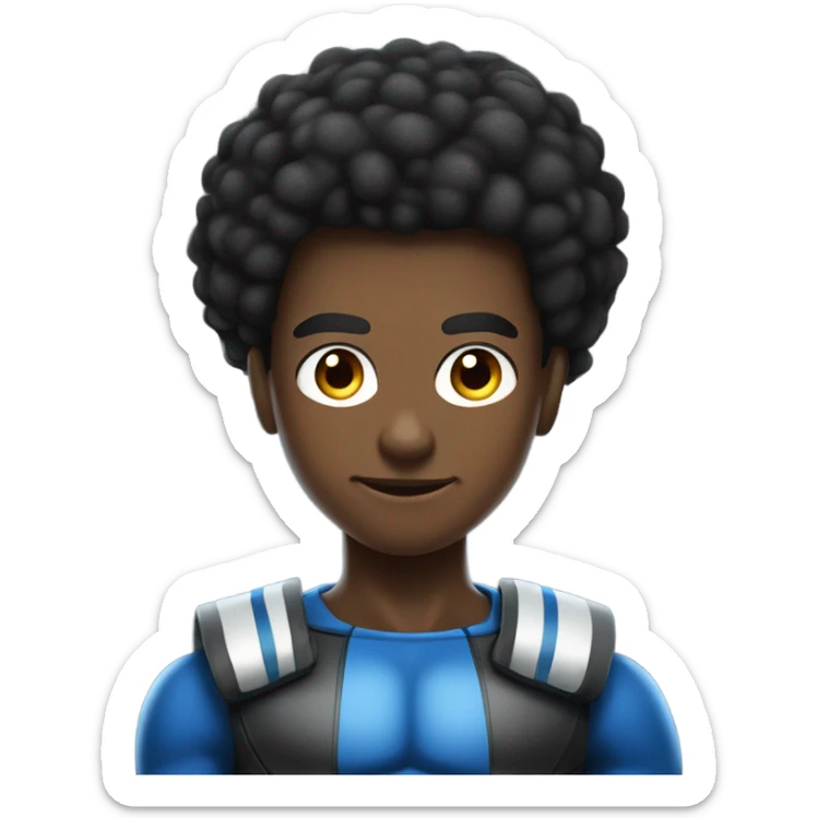 Muscular Afro teenage boy in a Blue Mr. Fantastic superhero costume. sticker