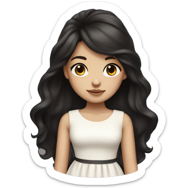A girl with long black hair white skin makeup  brown eyes in a dress sticker