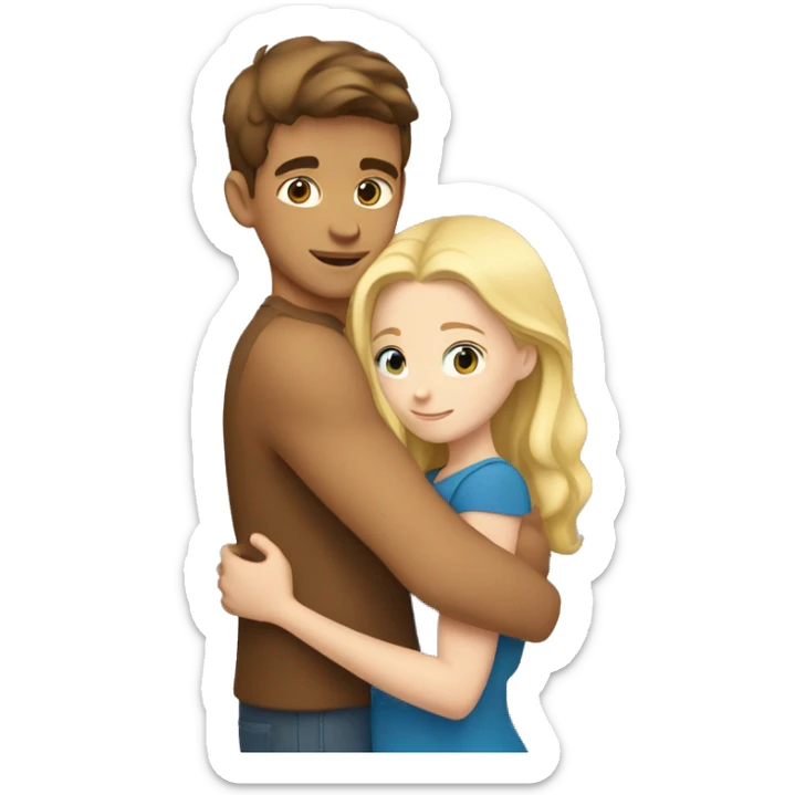 boy with tan skin and brown hair is hugging blonde girl with blue eyes  sticker
