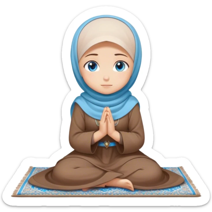 Turkish beautiful finish Konya girl blue eyes with hijab and brown stone dress praying on pray mat sticker