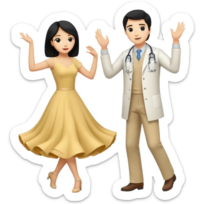 couple dancing full body a doctor black hair  woman blonde sticker