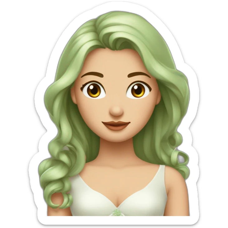Femme en robe de mariée avec les yeux de couleur verte avec les cheveux lisse et long ainsi qu'un homme en costume avec les yeux marron avec les cheveux boucle mi long chatin foncé sticker