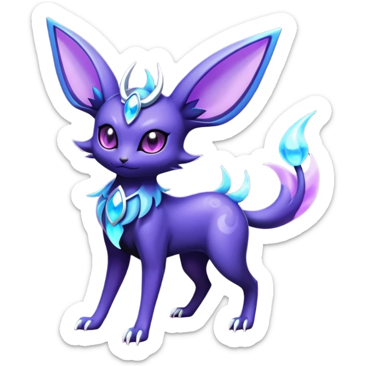 Shiny Exotic Badass Magical Ethereal Royal Mysterious Gothic Noibat-Espeon-Umbreon-Pokémon-Fakémon-hybrid-creature (full body) with horns sticker