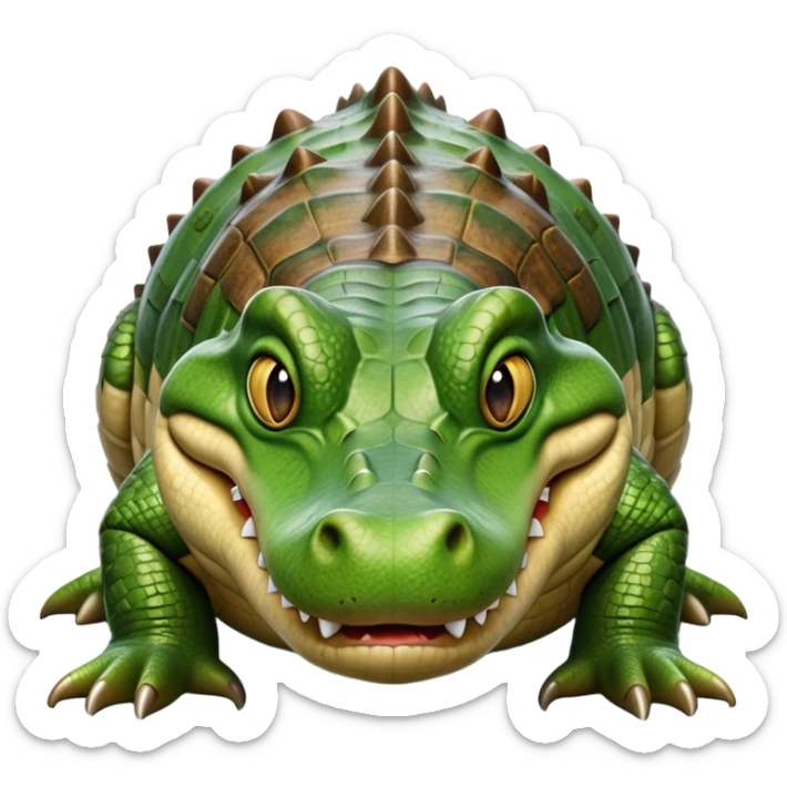 cinematic-crocodile-realistic-full-body-on all fours-emoji,-massive-scaled-body-partially-submerged-in-shallow-water,-head-tilted-dramatically,-rough-green-and-brown-hide-textured-with-deep-ridges,-simplified-yet-realistic-focused-features, head held high sticker