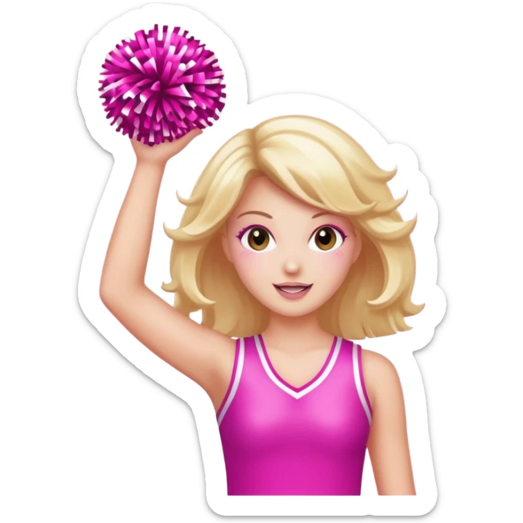 football cheerleader, holding a cheering pom, pink and twinkle sticker