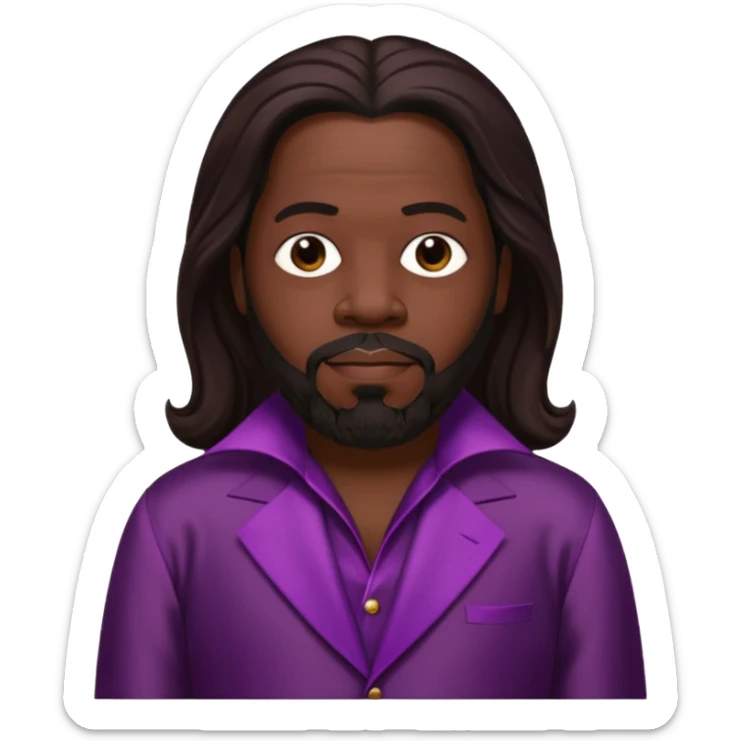 Barry White with long dark brown hair, dark plum silk outfit sticker