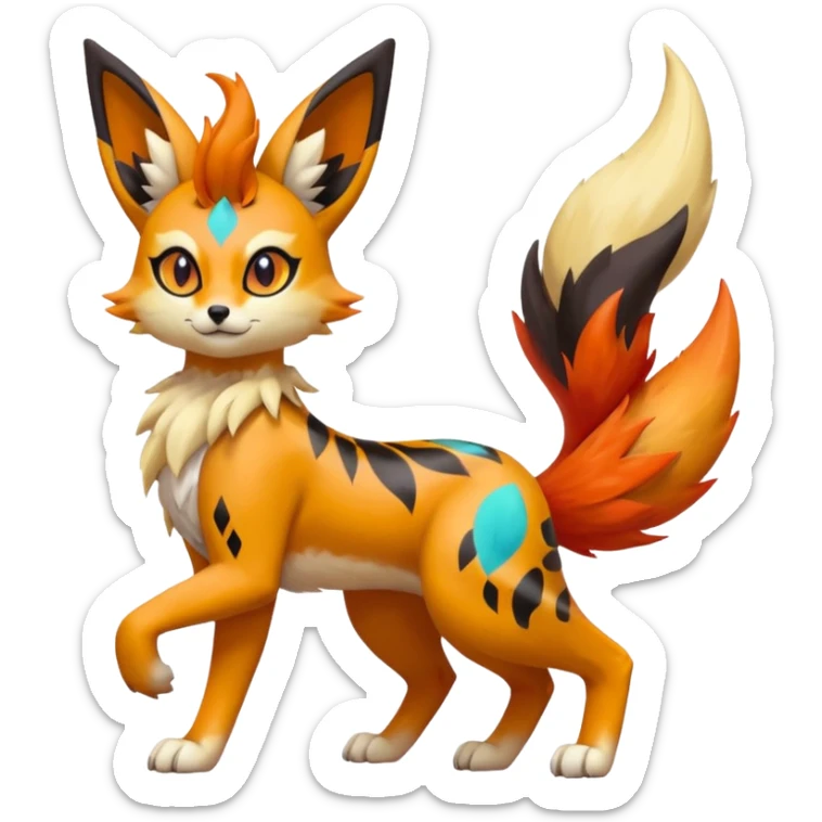 Colorful Meloetta-Flareon-Vernid-Sergal-Serval-Pokémon-Fakémon-fusion-hybrid-creature sticker