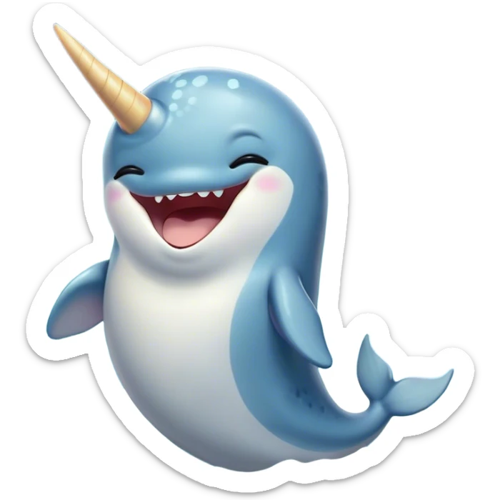 Cinematic Cute Yawning Narwhal Portrait Emoji, Head tilted slightly with a dramatic, wide-open yawn, showcasing a sleek, graceful form and a subtly curved tusk, sleepy eyes half-closed in drowsy contentment, Simplified yet irresistibly adorable features, highly detailed, glowing with a soft, cozy oceanic glow, high shine, relaxed yet expressive, stylized with a touch of whimsical charm, bright and endearing, soft glowing outline, capturing the essence of a drowsy yet affectionate sea guardian that seems ready to drift out of the screen for a nap! sticker