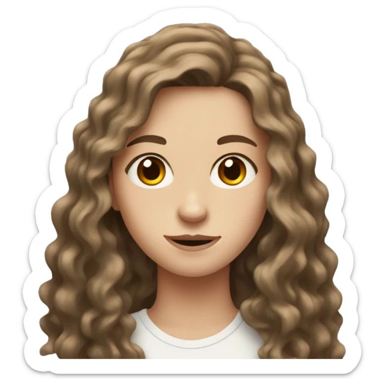 Pale Teen with WAVY LONG BROWN HAIR and brown eyes  sticker