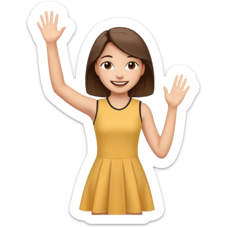 A girl in a jersey dress, waving both arms in pure joy. sticker