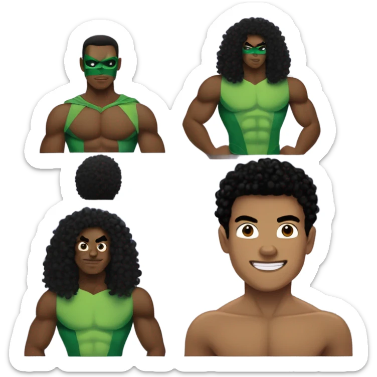 Afro Light-skinned shirtless while swimming teenager in the green superhero costume of Prince Namor. sticker