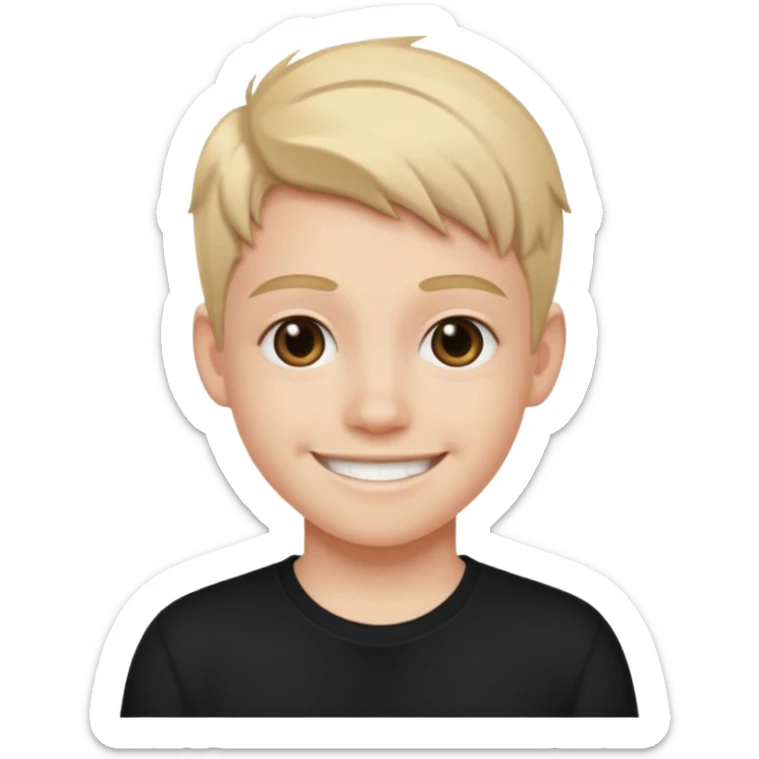 iOS memoji of a teen smiling, wearing black shirt sticker