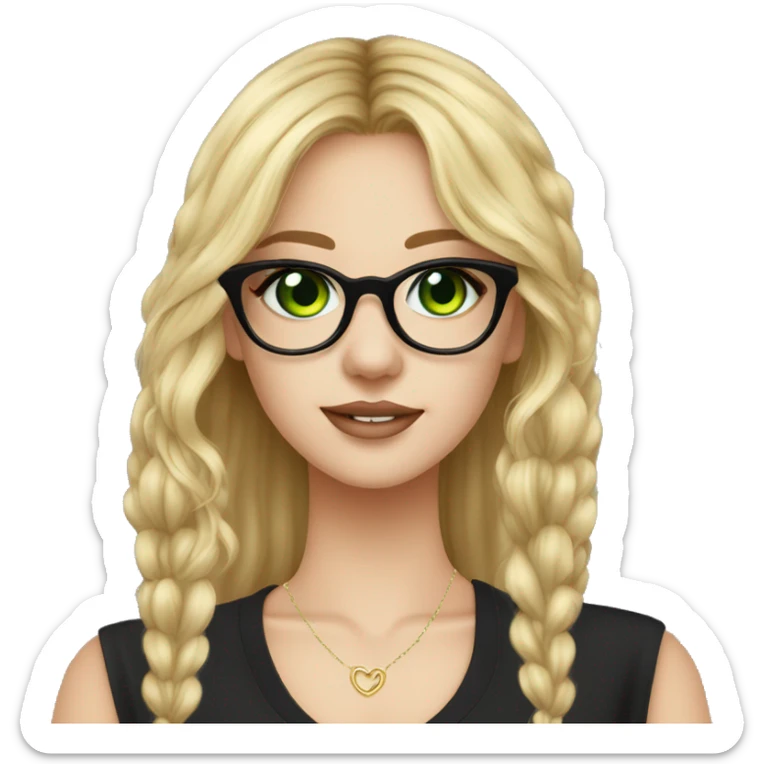 Young lady nose ring earrings long blonde hair black glasses green eyes loves black wears mascara has a nose ring sticker