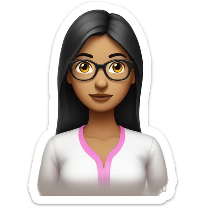 slim indian girl wear pink pant & white shirt have black straight hair and spectacle sticker