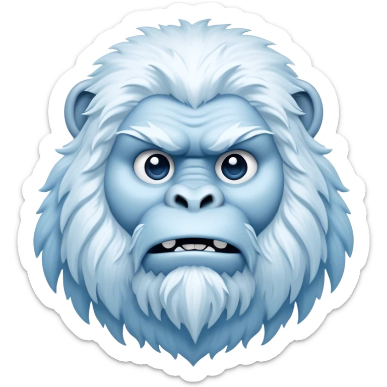 Cinematic Noble Yeti Portrait Emoji, Grand and enigmatic, with a towering, snow-dusted figure in pristine whites and cool blues, exuding ancient, mystical wisdom and stoic majesty, simplified yet exquisitely detailed with frosty textures, glowing with a gentle, icy outline that captures the awe-inspiring presence of a guardian of the frozen wilds! sticker