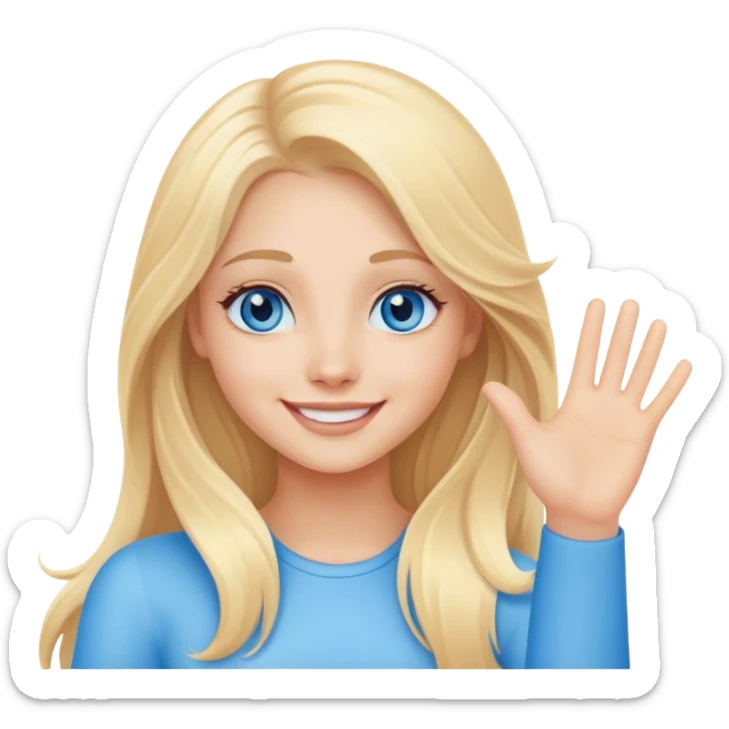 A beautiful blonde girl with long hair, blue eyes and a sweet smile arm hello sticker
