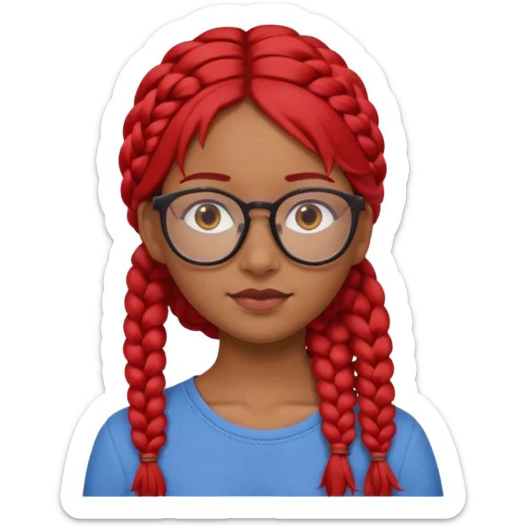 Dark Tan girl with long red plaits and red rmmed  glasses head neck and shoulder shot only sticker