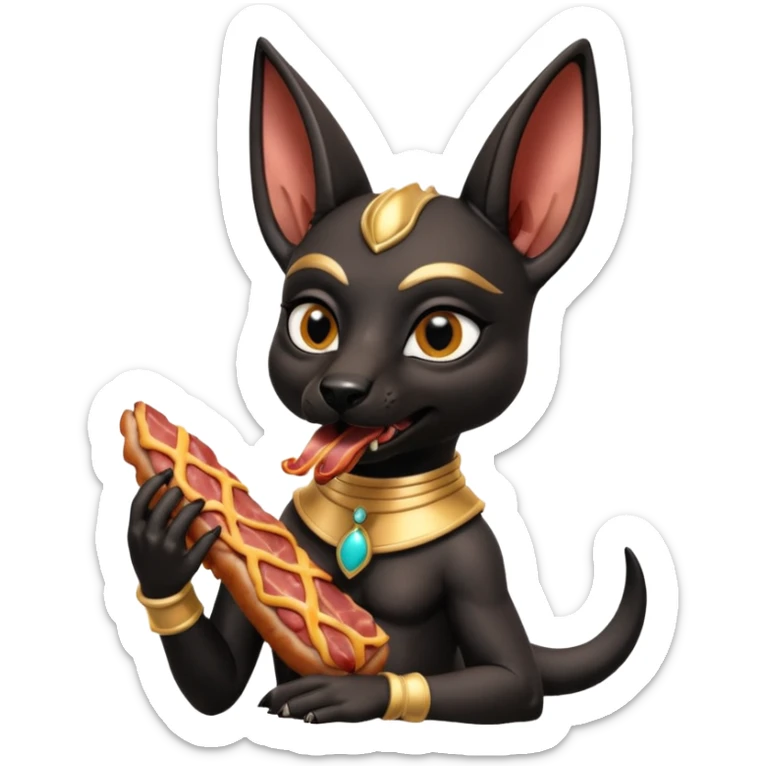  Fit mean Short-eared Black fur beautiful female alien anubis puppy statue posed biting bacon  sticker