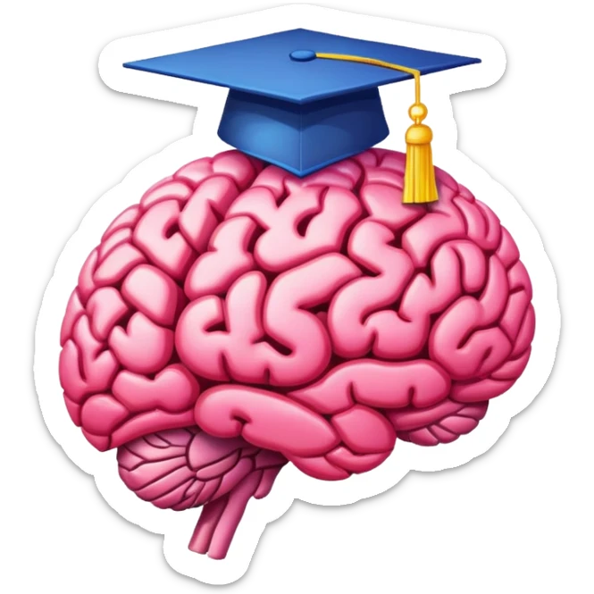 generate me a pixel art of a brain with a graduation cap. put some more color, and make it more cartoony sticker