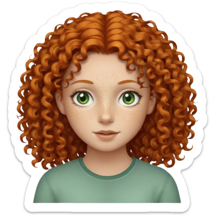 girl with a ginger curly hair with gray-green eyes and with freackles sticker