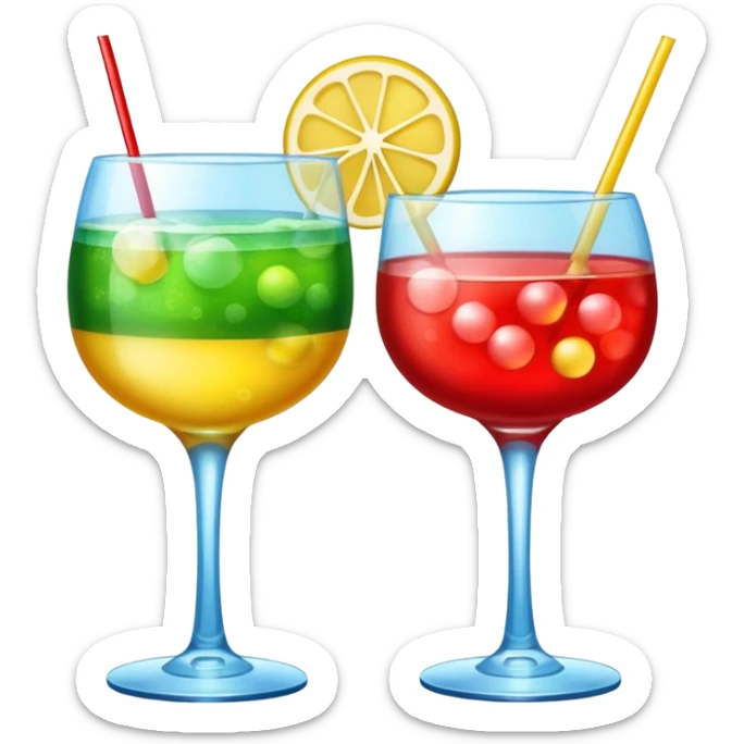 Create an two emoji of red and yellow cocktail, cheers with blue and green cocktail, no skewers sticker
