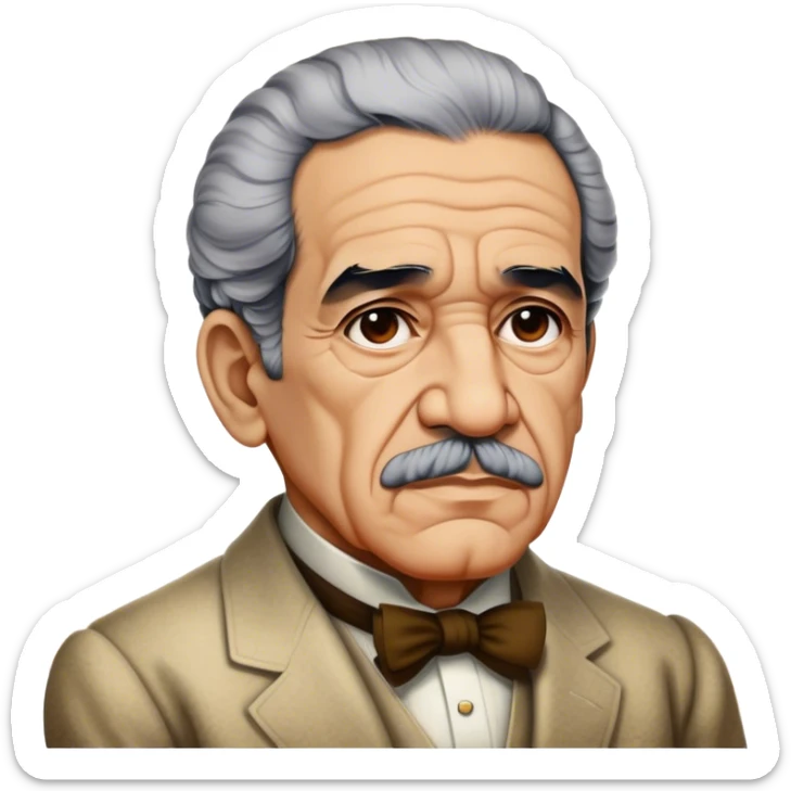 Cinematic Realistic Gabriel García Márquez Portrait Emoji, depicted as a visionary writer with a contemplative gaze in period attire, rendered with rich textures and warm literary lighting that captures his magical realism legacy. sticker