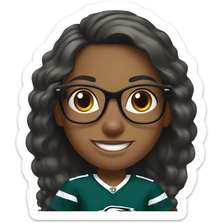 Smiling girl with glasses wearing Philadelphia eagles shirt sticker