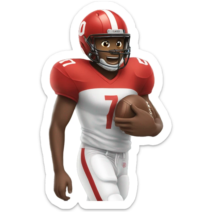 a football player with his backed turned wearing a red jersey and the number 7 sticker