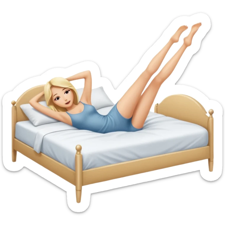 Nude woman, thin blonde, C Cup, lying in bed, legs raised up, ass showing, legs spread sticker