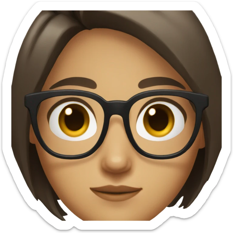 a girl with short dark brown hair and brown eyes and glasses sticker