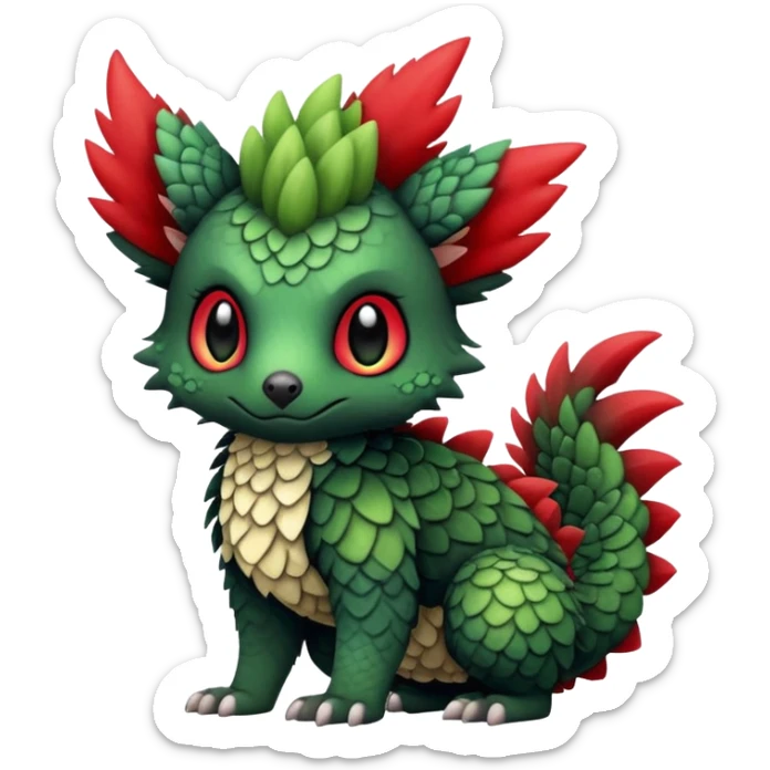 Kawaii Cute Edgy Black Green Red fluffy scaly Trico-animal-creature full body sticker